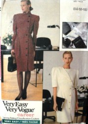 7582 VOGUE EZ 89 SS-LS STRAIGHT ASYMMETRIC DRESS, BELT PATTERN 14-18; 20-24 CHOICE uncut